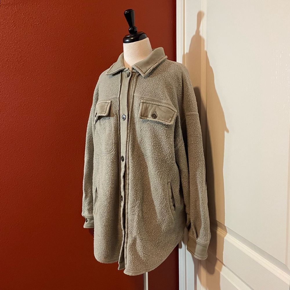 Free People Women’s The Ruby Sage Green Button Front Distressed Sweater Jacket